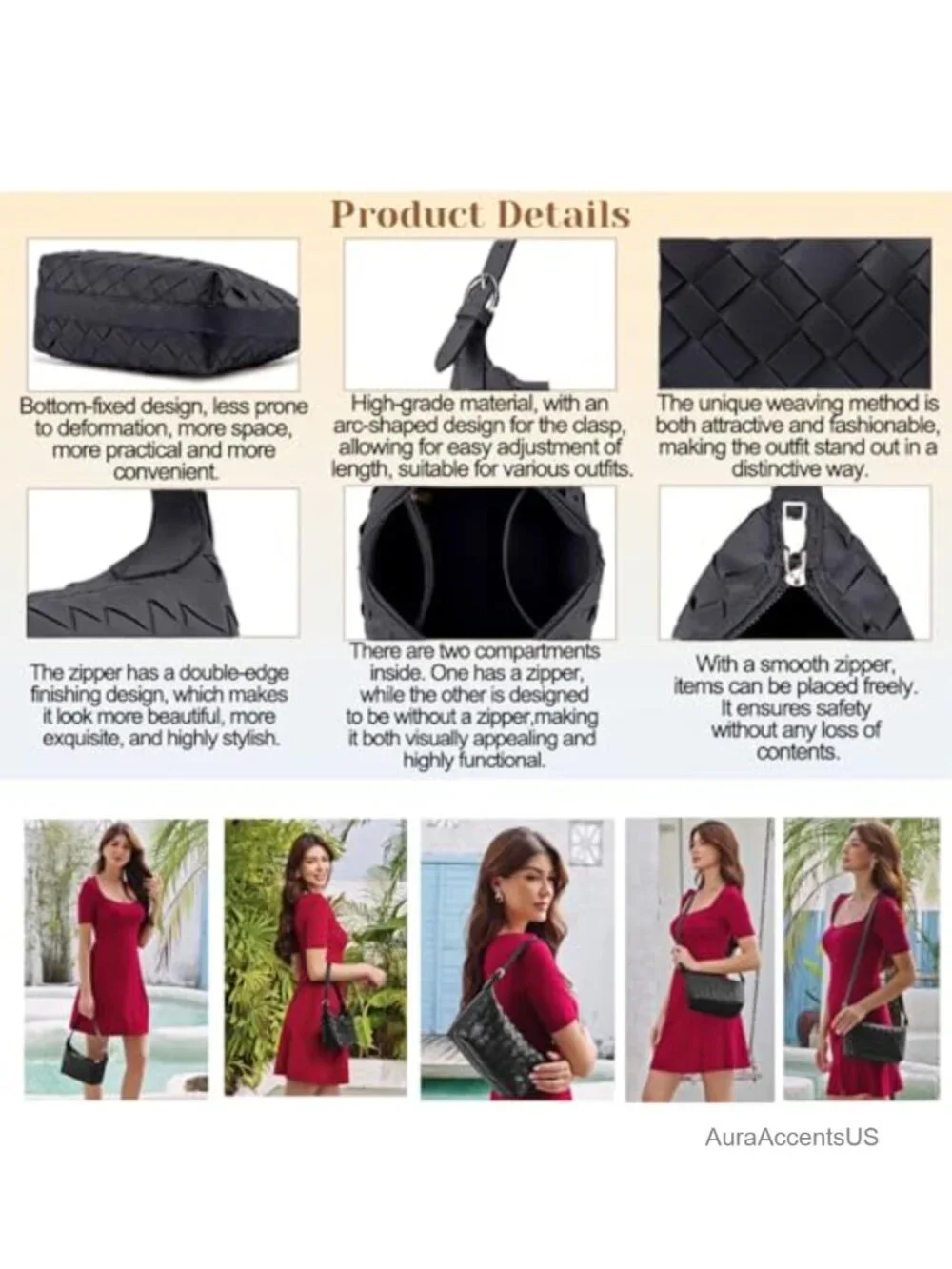 Woven Faux Leather Hobo Shoulder Bag with Adjustable Crossbody Strap